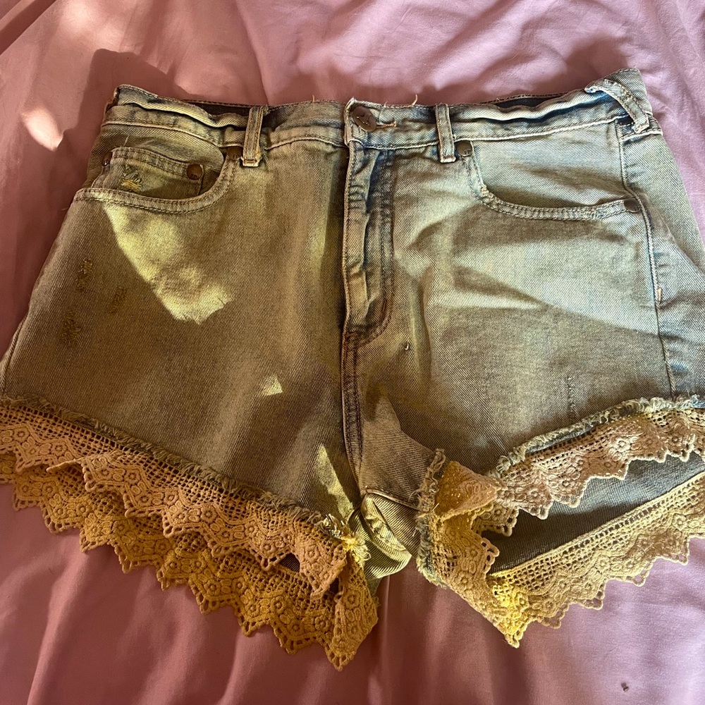 Free People - Green Denim Shorts